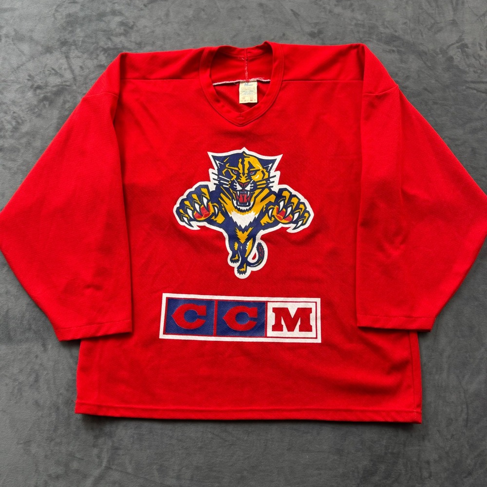 Vintage Florida Panthers CCM Maska Hockey Jersey Red NHL Large Made in Canada